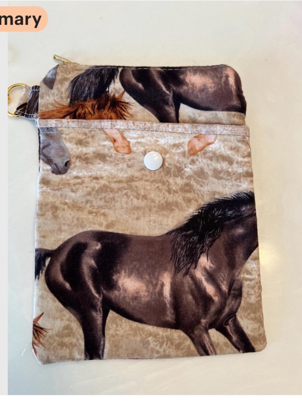 Horse Print Zipper Pouch Clip-On Bag Handmade Snap Pocket Western Farm Gift